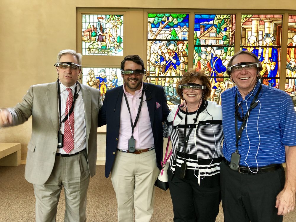 Testing the Mount Vernon augmented-reality tour on Epson Moverio smartglasses