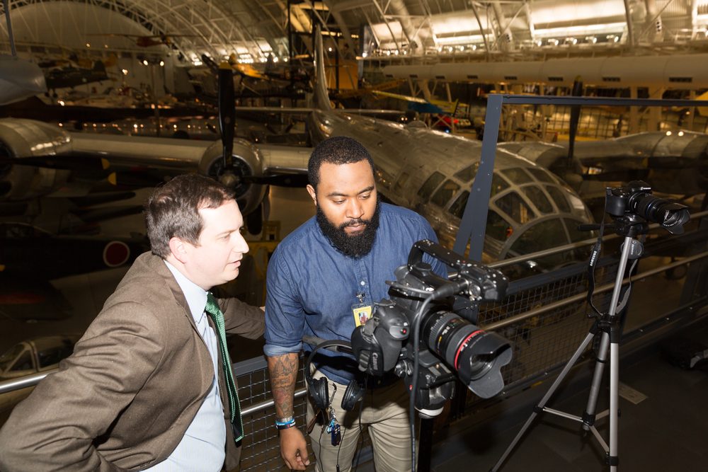 Filming the Air and Space Museum web series with Mount Vernon, 2016