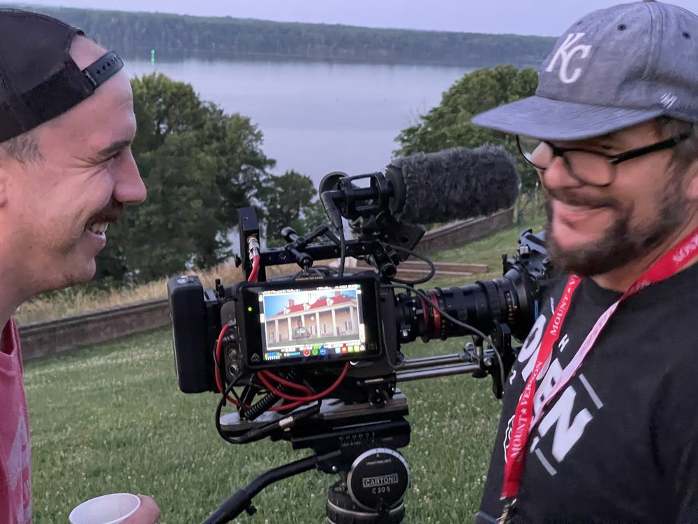 On set for the Mount Vernon orientation film