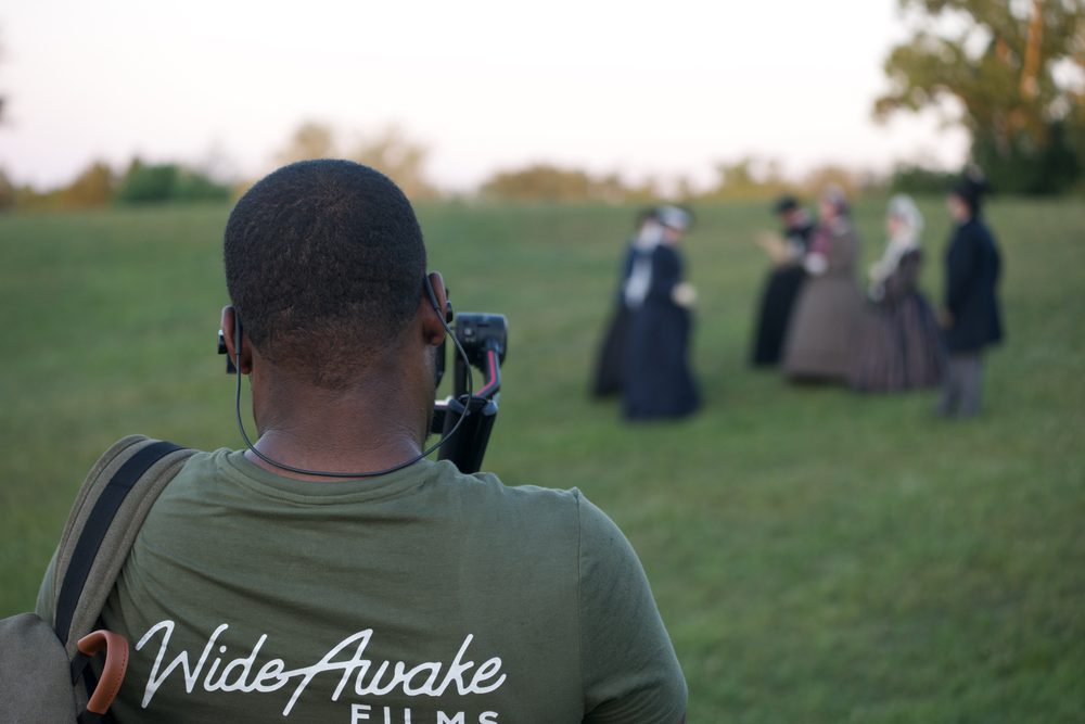 On set for the Mount Vernon orientation film