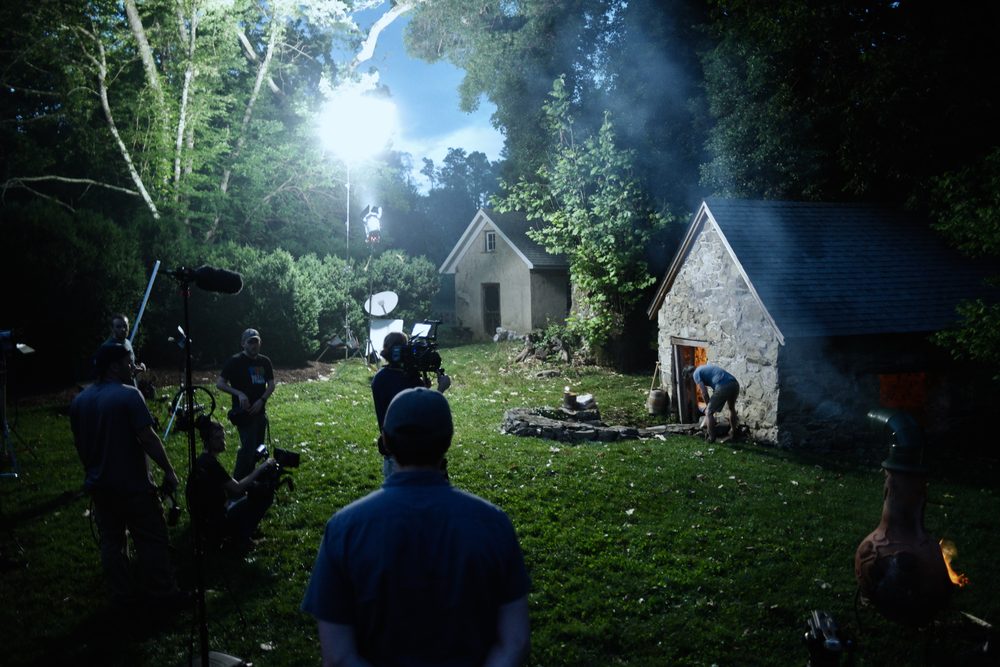 On set for the Revolutionary War 4D Theater film