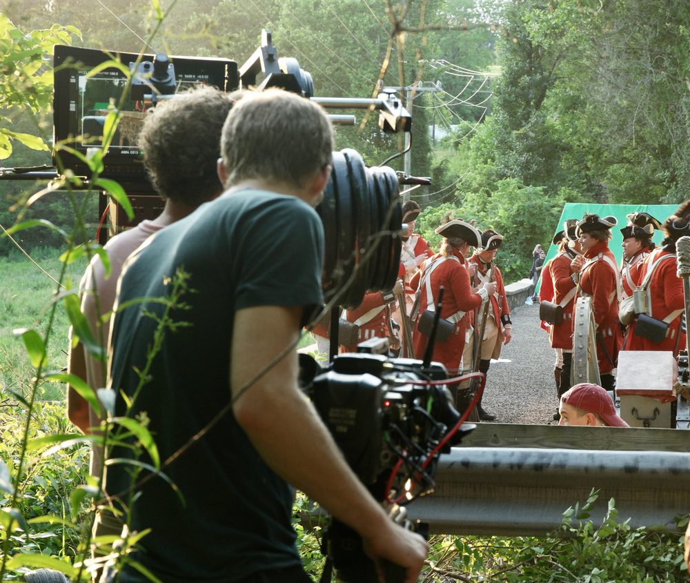 Reenactors on set for the Revolutionary War 4D Theater film