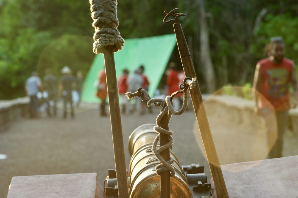 On set for the Revolutionary War 4D Theater film