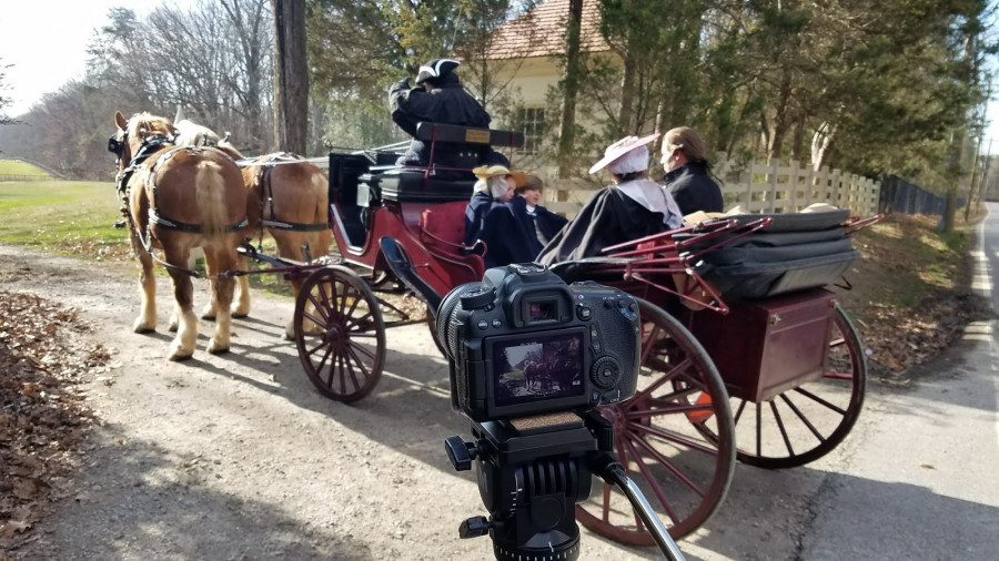 On-location filming of a horse-drawn carriage scene for the AR tour