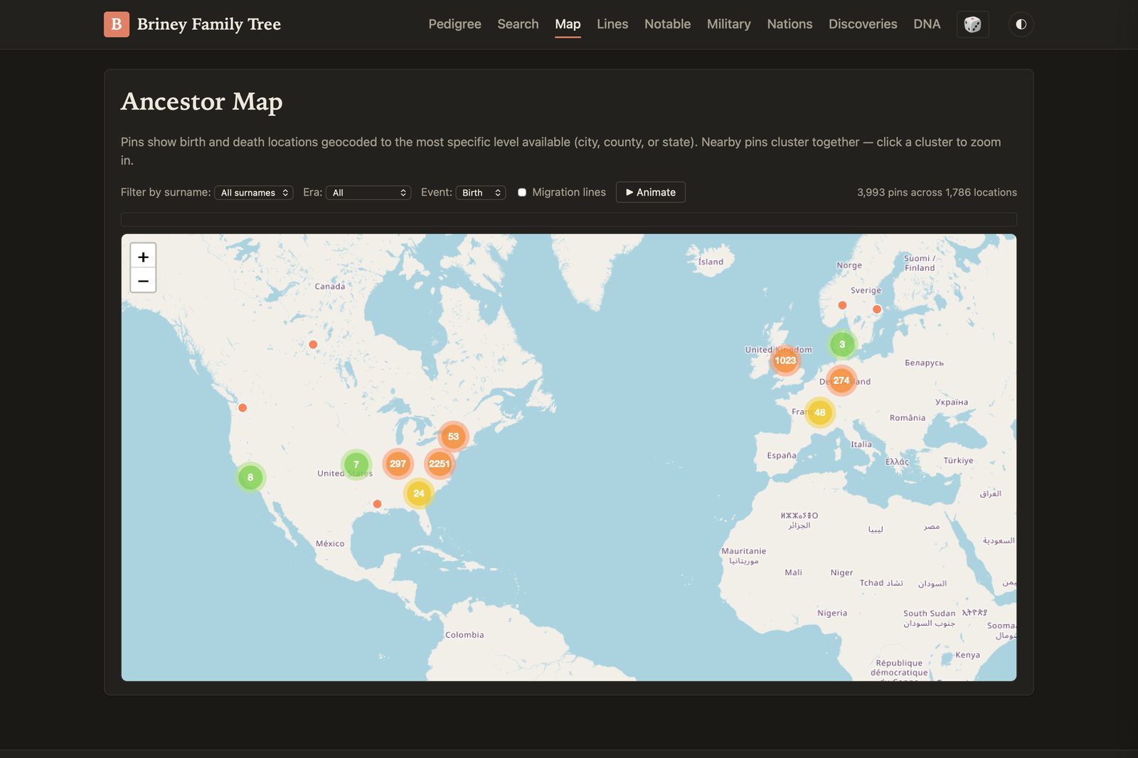 Family tree research view