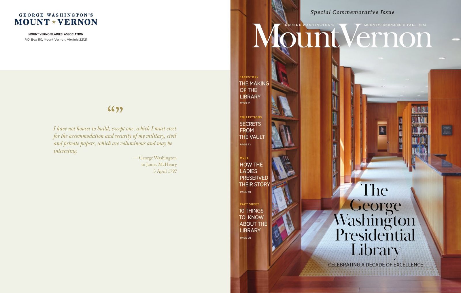 Fall 2023 cover spread — Library 10th anniversary