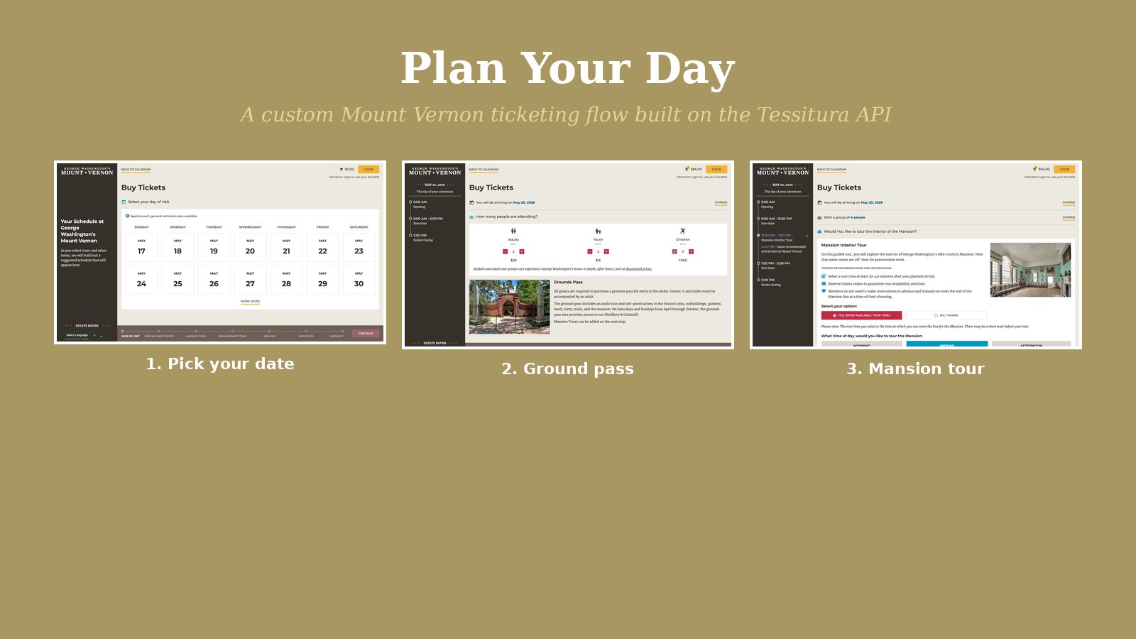 Plan Your Day — Mount Vernon's custom Tessitura ticketing workflow