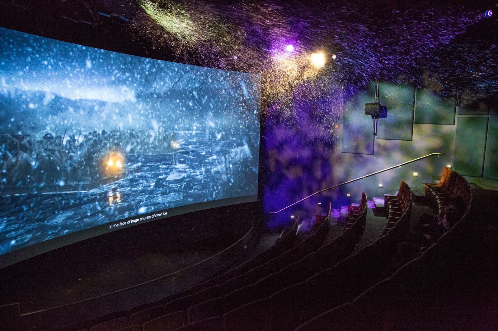 Revolutionary War 4D Theater interior with snow falling