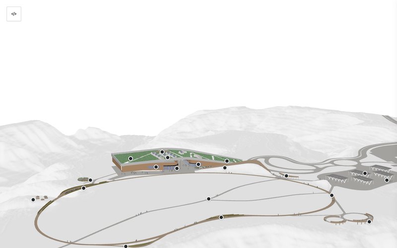 The 3D campus model showing the building and trail network