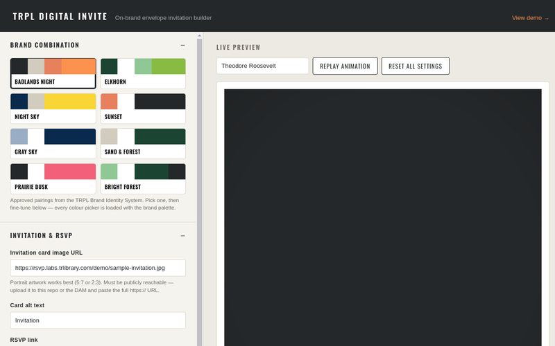 The digital invitation builder with brand colour options