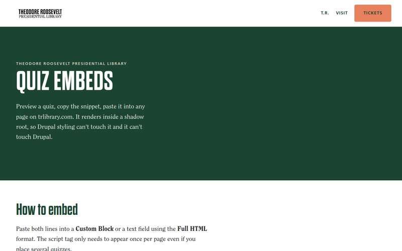 The quiz embed documentation and preview page