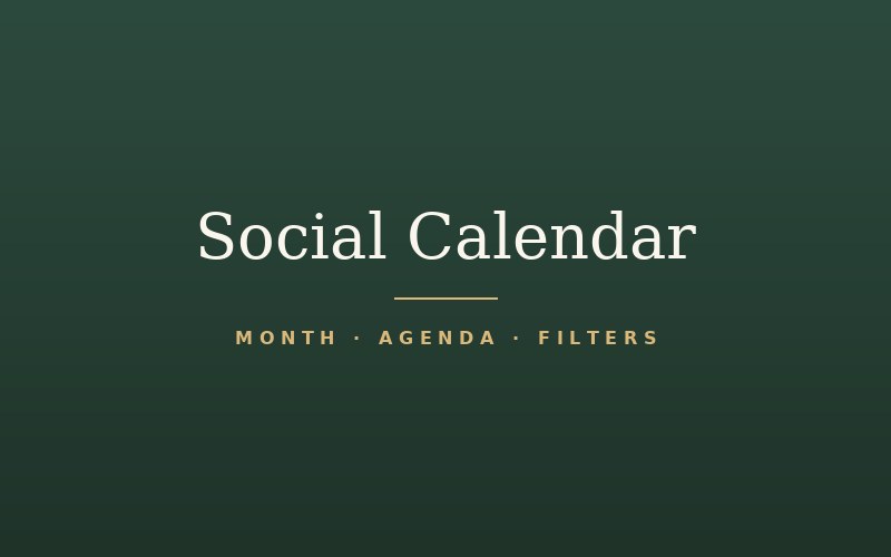 Social Calendar — month, agenda and filter views